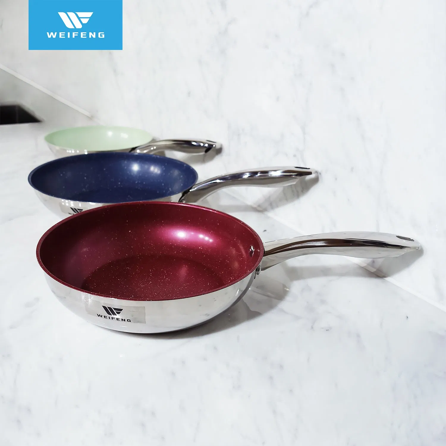 S/S Hollow Handle Colored Non-Stick Coating Fry Pan, Stainless Steel Non-Stick Cookware