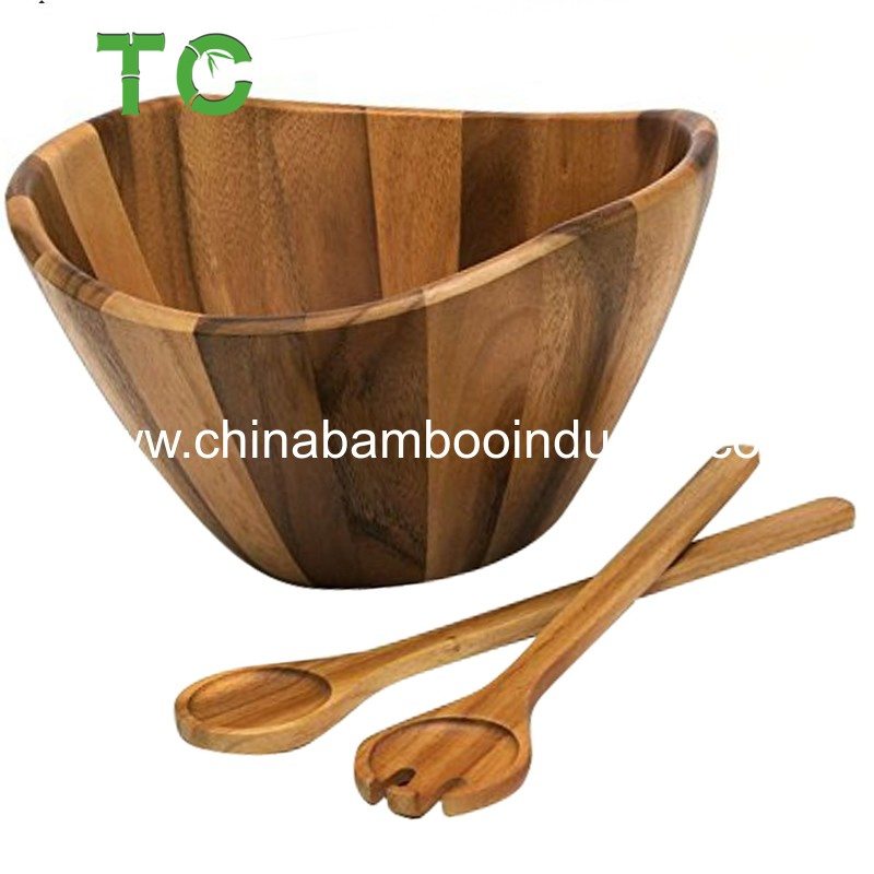 Acacia Wood Unique Wave Salad Bowl for Salad and Fruit