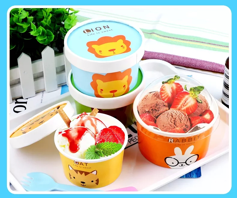 3oz 4oz 6oz Ice Cream Paper Cup with Lids and Spoon