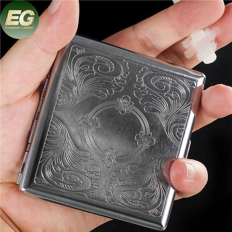 Ea450 Hot Selling 20 Capacity Classic Square Metal Tobaccos Case Relief Carved Flower Recyclable Moisture Proof Tobacco Cases