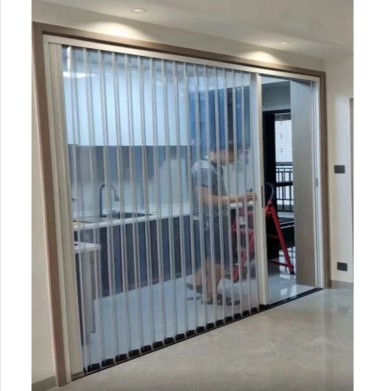 Waterproof PVC Crystal Folding Door Aluminum Alloy Sliding Partition for Kitchen Auto Beauty Store Shopping Mall Dustproof Door