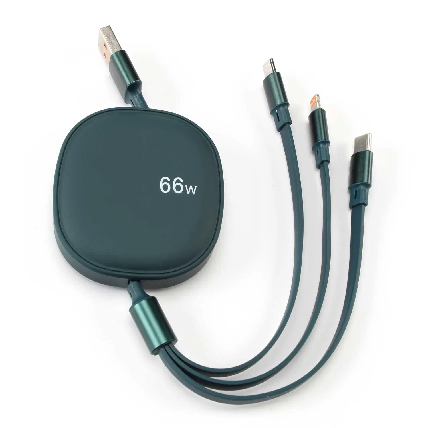 Adjustable Length 66W 3 in 1 Retractable Flat Charging Cable
