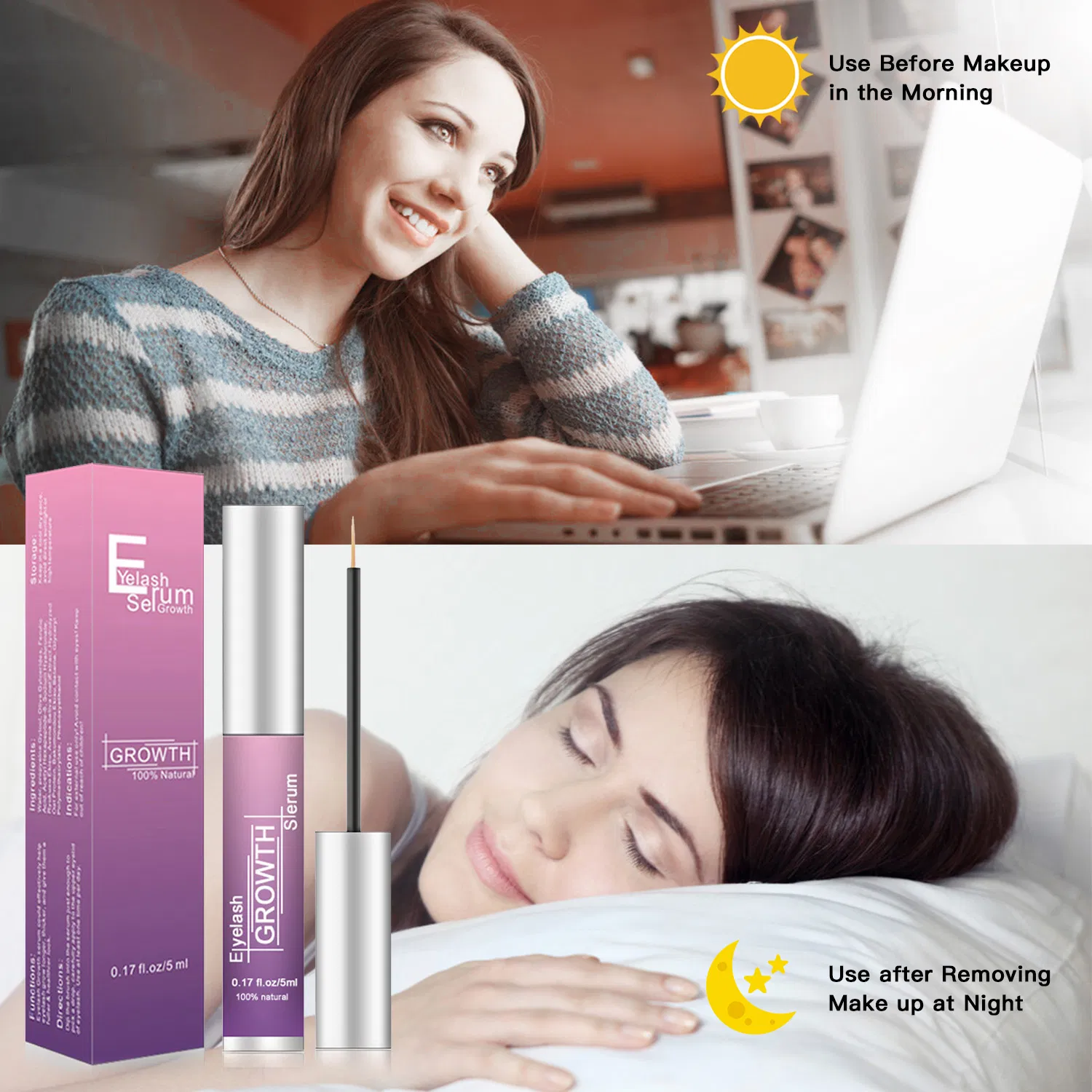 Vegan Organic Eyelash Enhancer Custom Logo Private Label Nourishing Liquid Natural Eye Lash Growth Castor Oil Grow Lashes Serum