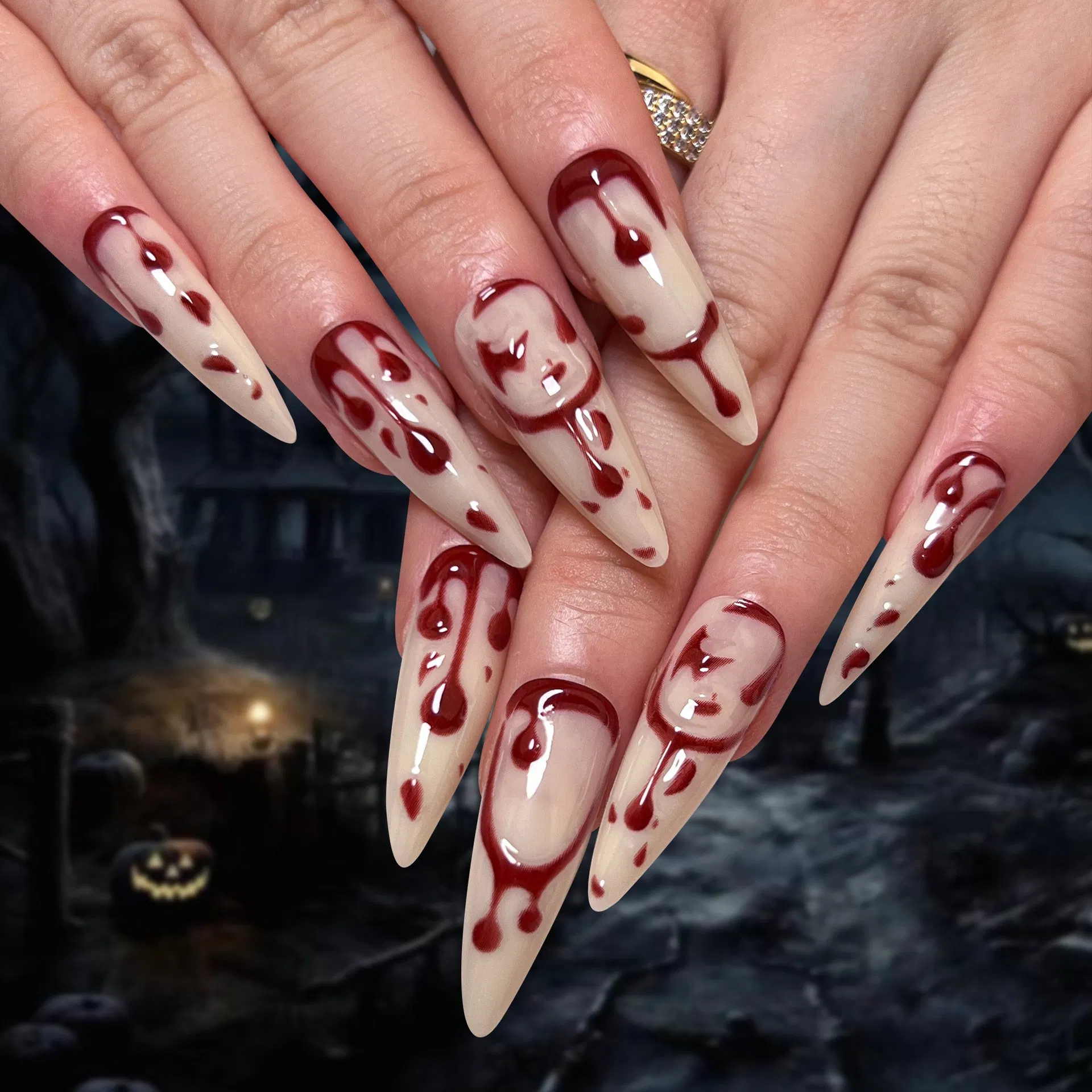 High Quality Halloween 3D Nail Art Designs Wholesale Long Fake Nails