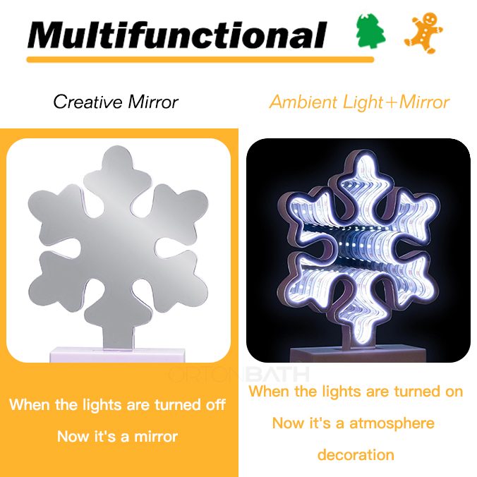 Ortonbath Snow Infinity Mirror Light USB Powered Santa Claus Seasonal Holiday Decor LED Christmas Decoration 3D LED Infinity Light
