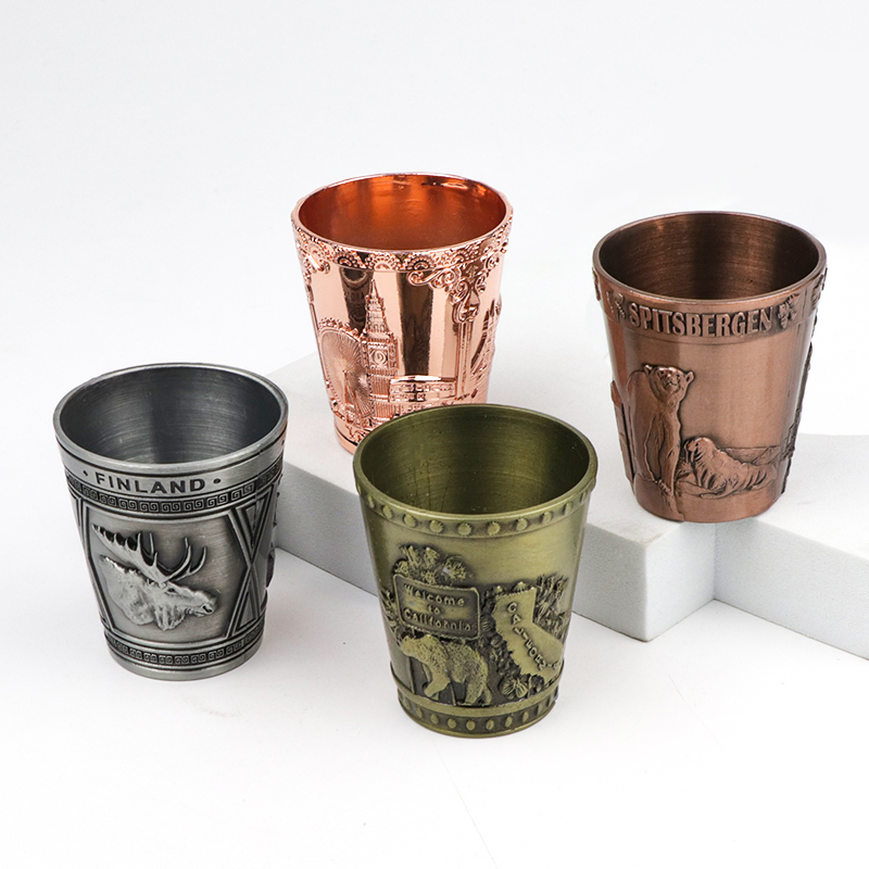 Customised Made Vintage Metal Shot Glass Countries City Souvenir Tourist Shot Glasses