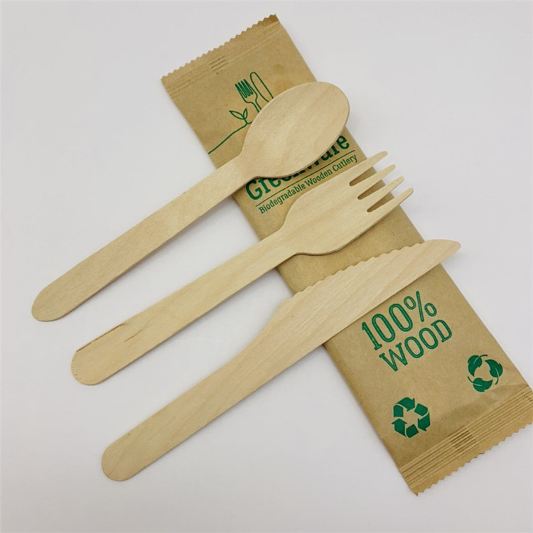 Disposable Eco Friendly Wood Cutlery, Wooden Cutlery Set with Bag