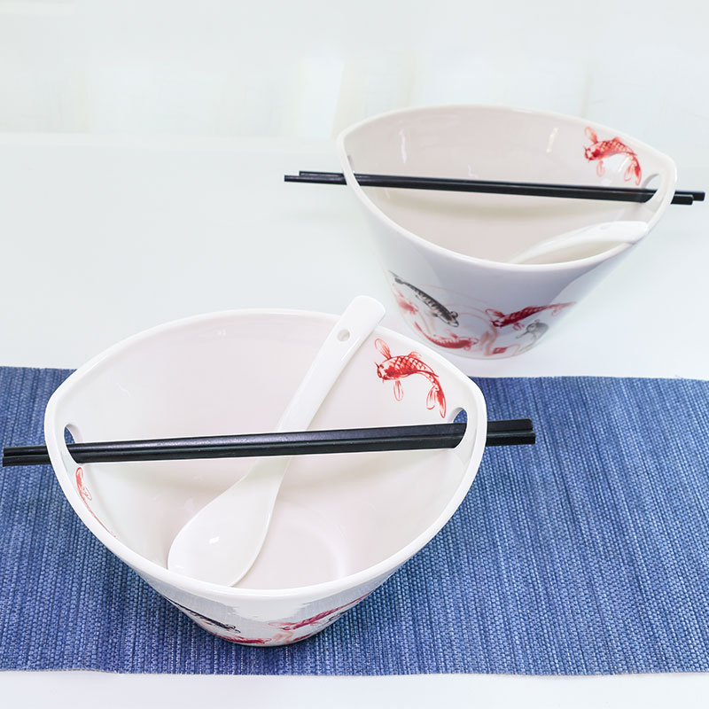 Large Noodle Ramen Bowl with Chopsticks Rest/Porcelain Noodle Bowl Set