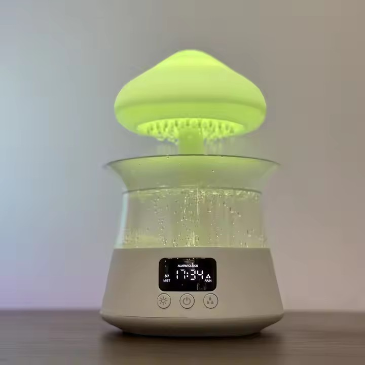 OEM Remote Electric Steam Humidifier New Design 7 Colors LED Night Light Water Drop Sound Cloud Raindrop Humidifier