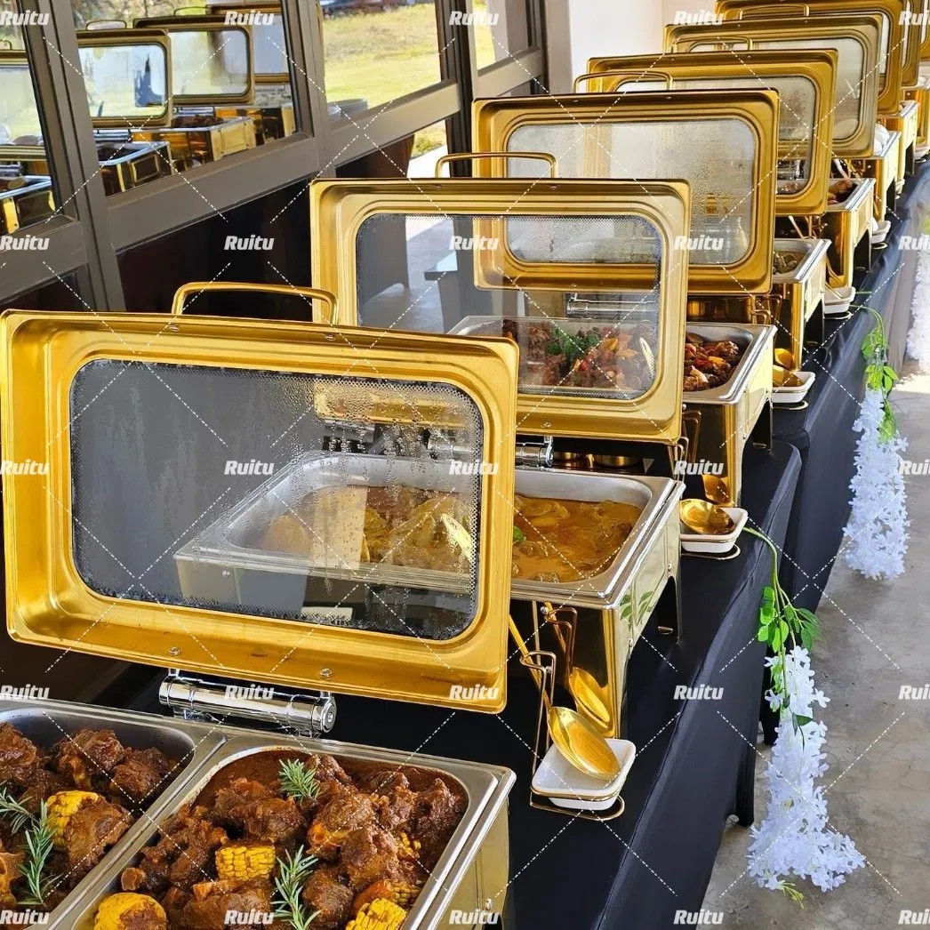 Fast Delivery Dining Table Hydraulic Glass Chafer Safing Dishes Food Warmer with Risers Round 6 Quart White Royal Chaffing Dish