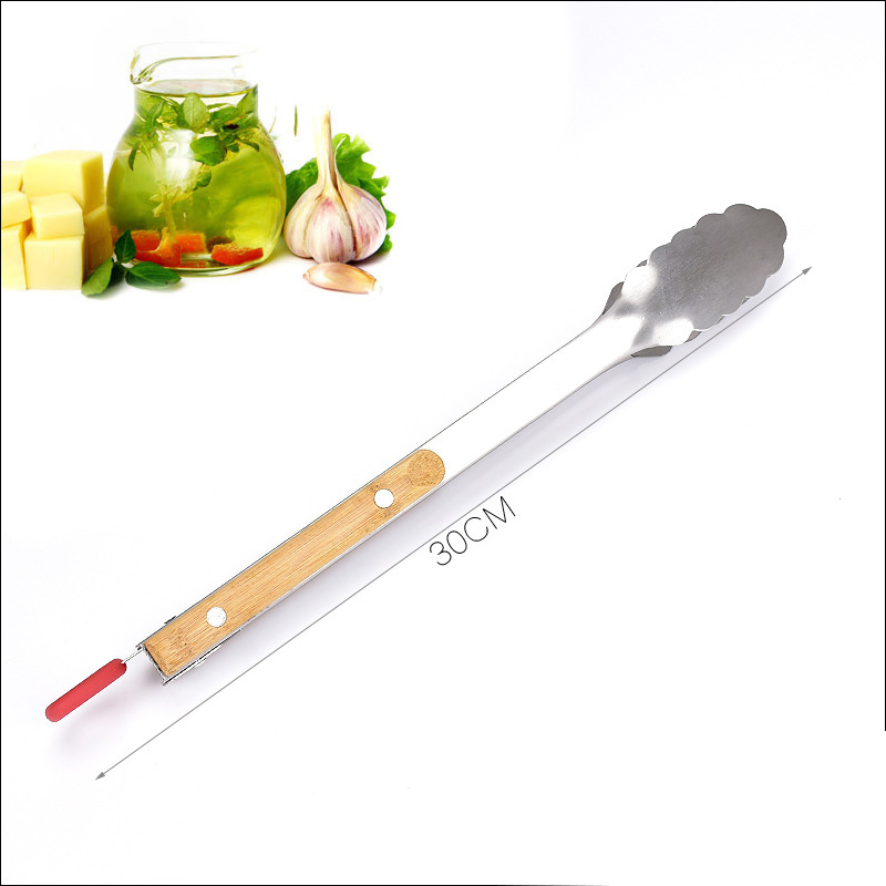 New Design and High Quality Stainless Steel Food Tongs with Bamboo Handle