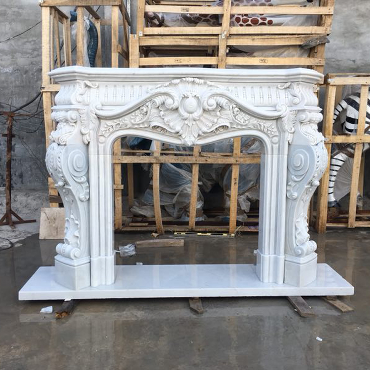 Home Indoor Used Hand Carved White Marble Fireplace Mantel
