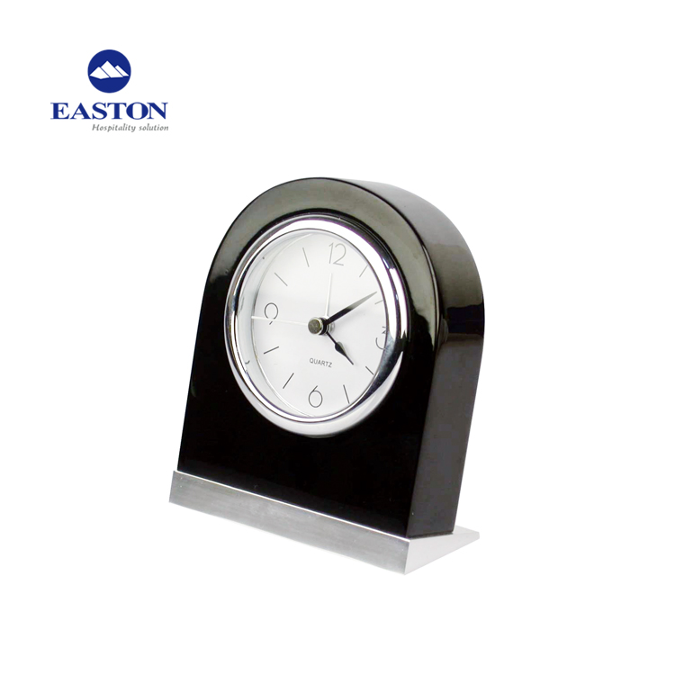 Hotel Premium Black Wooden Alarm Clock with Silver Chrome Base