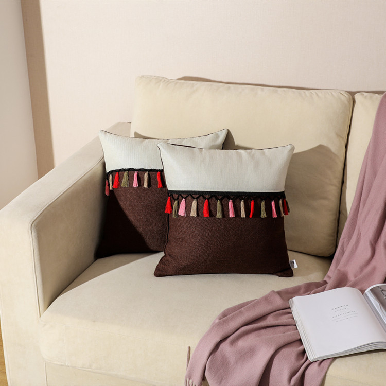 Home Decoration Linen Tassel Modern Simple Sofa Pillow Bedroom Living Room Cushion Cover Pillowcase