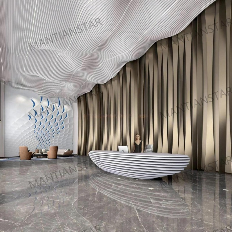 Interior Decor Metal Ceiling Linear Wood Grain Wavy Aluminum Baffle Ceiling