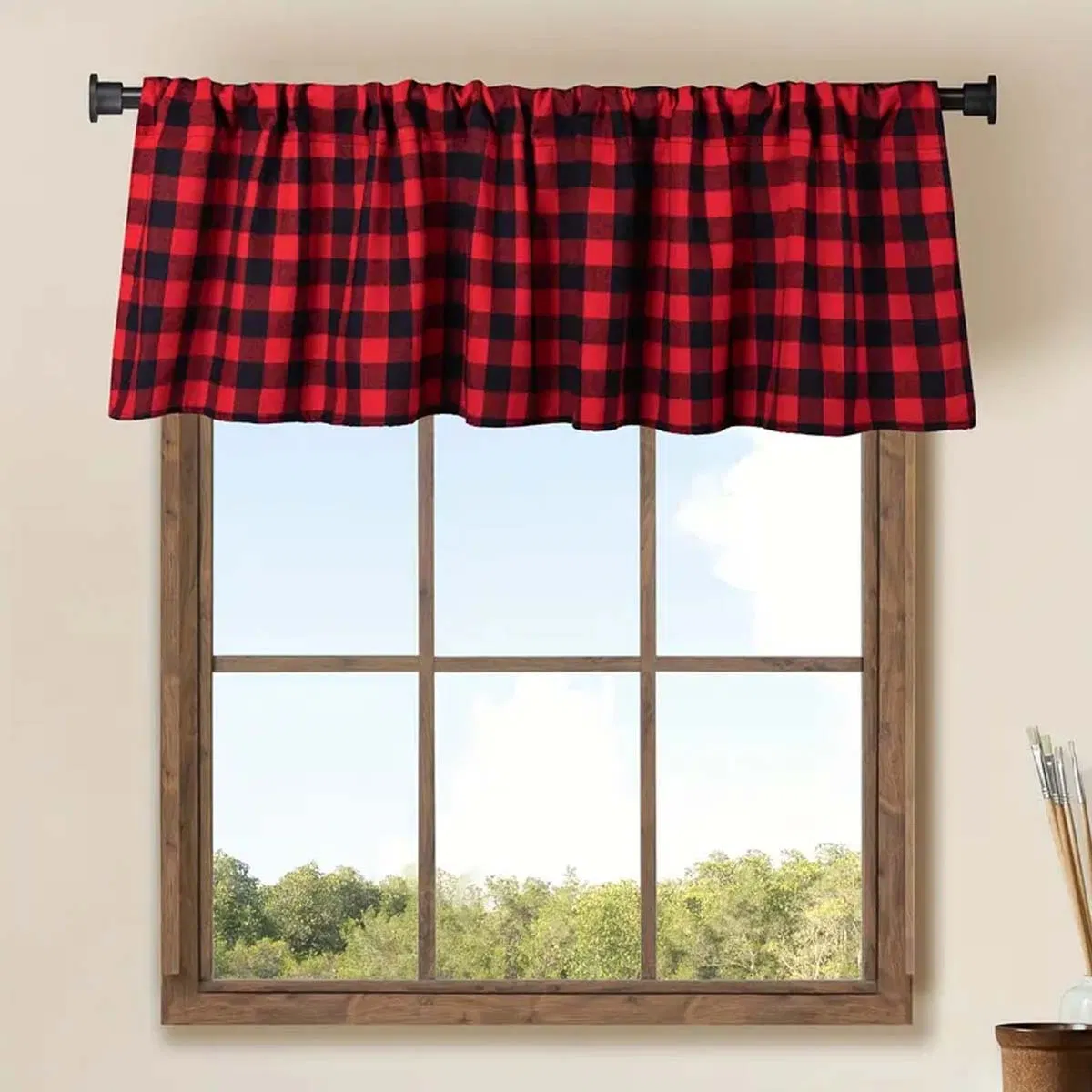 Stylish Black, White, and Red Checkered Light-Blocking Curtains