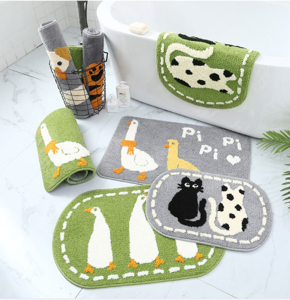 Comfortable Touching Luxury Shaggy Bathroom Flocked Fabric Mat