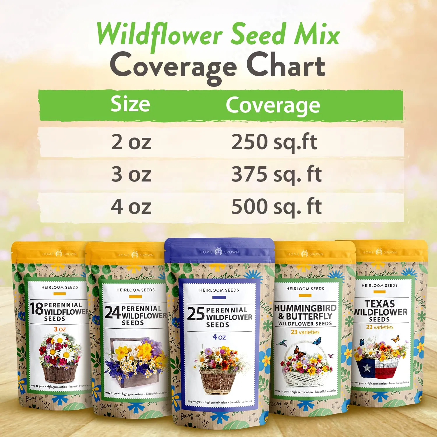 Wholesale Home Grown USDA Organic Wildflower Seeds Mix for Attracting Birds & Butterflies