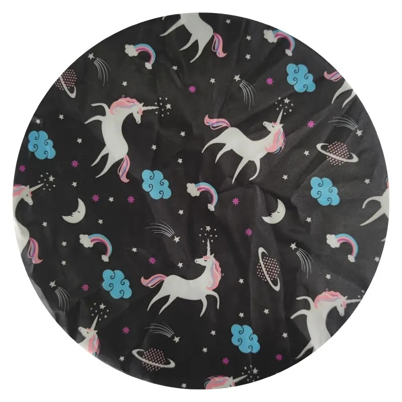 Digital Printing Cartoon Shower Caps Low MOQ Large Enough Elastic Double Layer