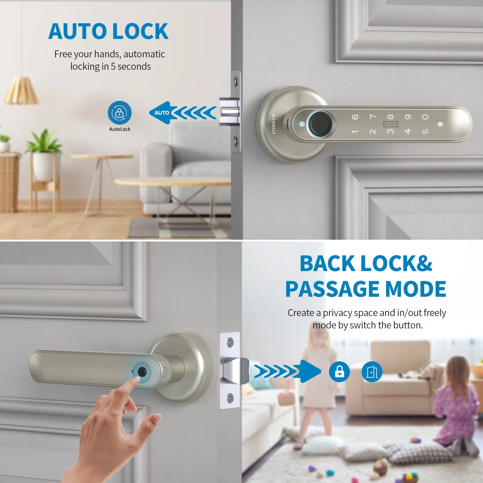 Bedroom Electronic Door Lock Smart Fingerprint Keyless Entry Security Door Lock with Handle