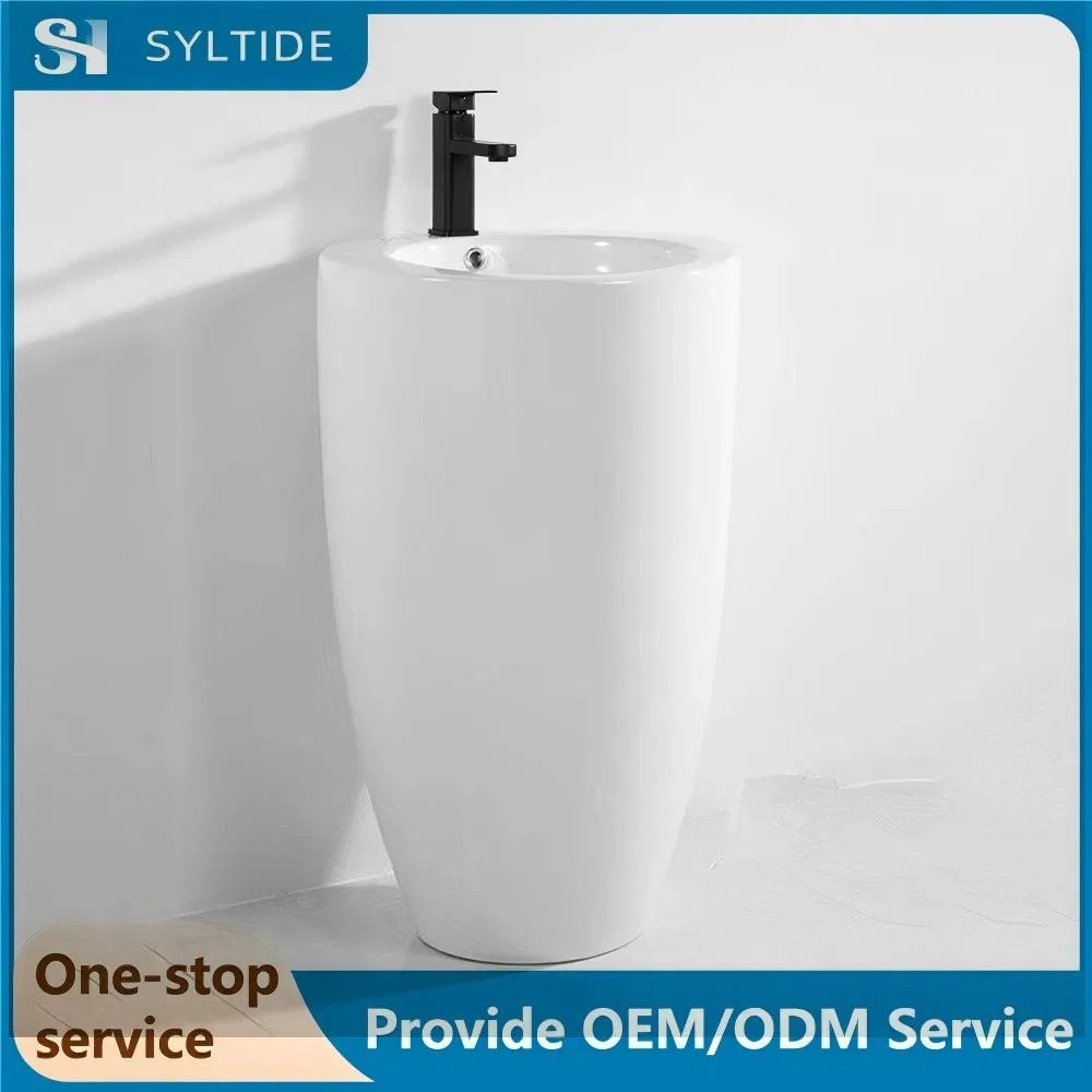 Bathroom Floor Standing Basin Wash Basin Lavabo One Piece Sink Big Size White Color Basin