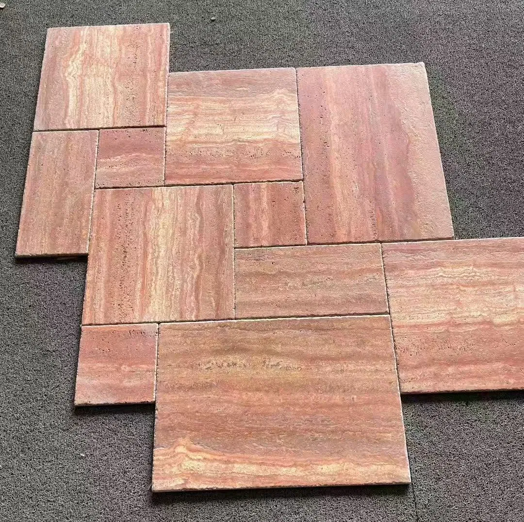 Pari Natural Stone Red Limestone Tiles for Wall Cladding Decoration Material