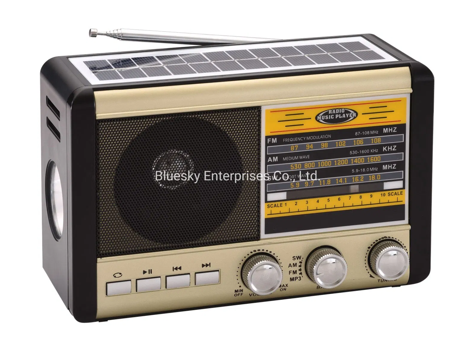 Factory Wholesale Portable Bluetooth Speaker Mini Solar FM/Am/Sw Radio with LED Flashlight