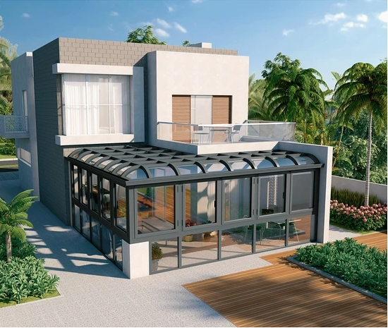 The Modern Aluminum-Framed Sunroom for Outdoor Use Offers Customization Options.