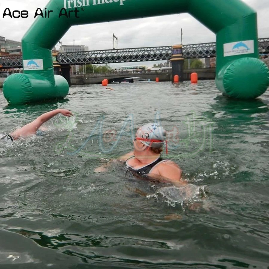 Custom PVC Airtight Start Finish Line inflatable Swimming Race Arch Green Sport Archline for Water Game