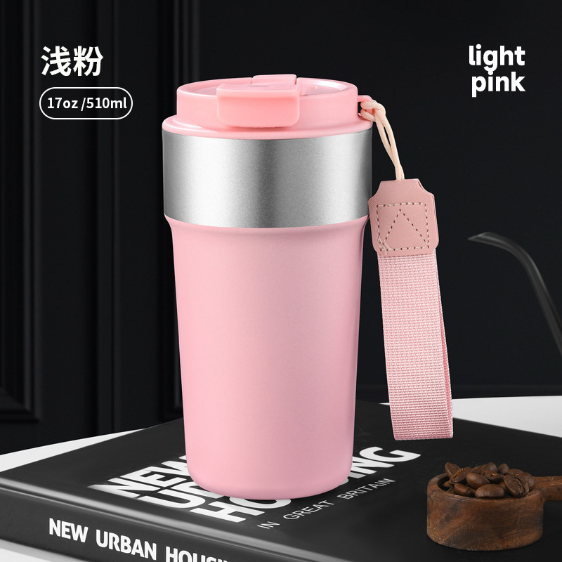 510ml Straw Lid Double Drinking Bottle Stainless Steel Vacuum Tea Coffee Cups