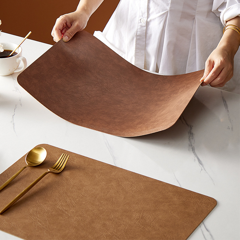 Table Mat - Faux Leather Waterproof Dinner PVC Placemats for Dining Room, Coffee Table, Desk, Bar, Easy to Wipe off, Heat & Stain Resistant