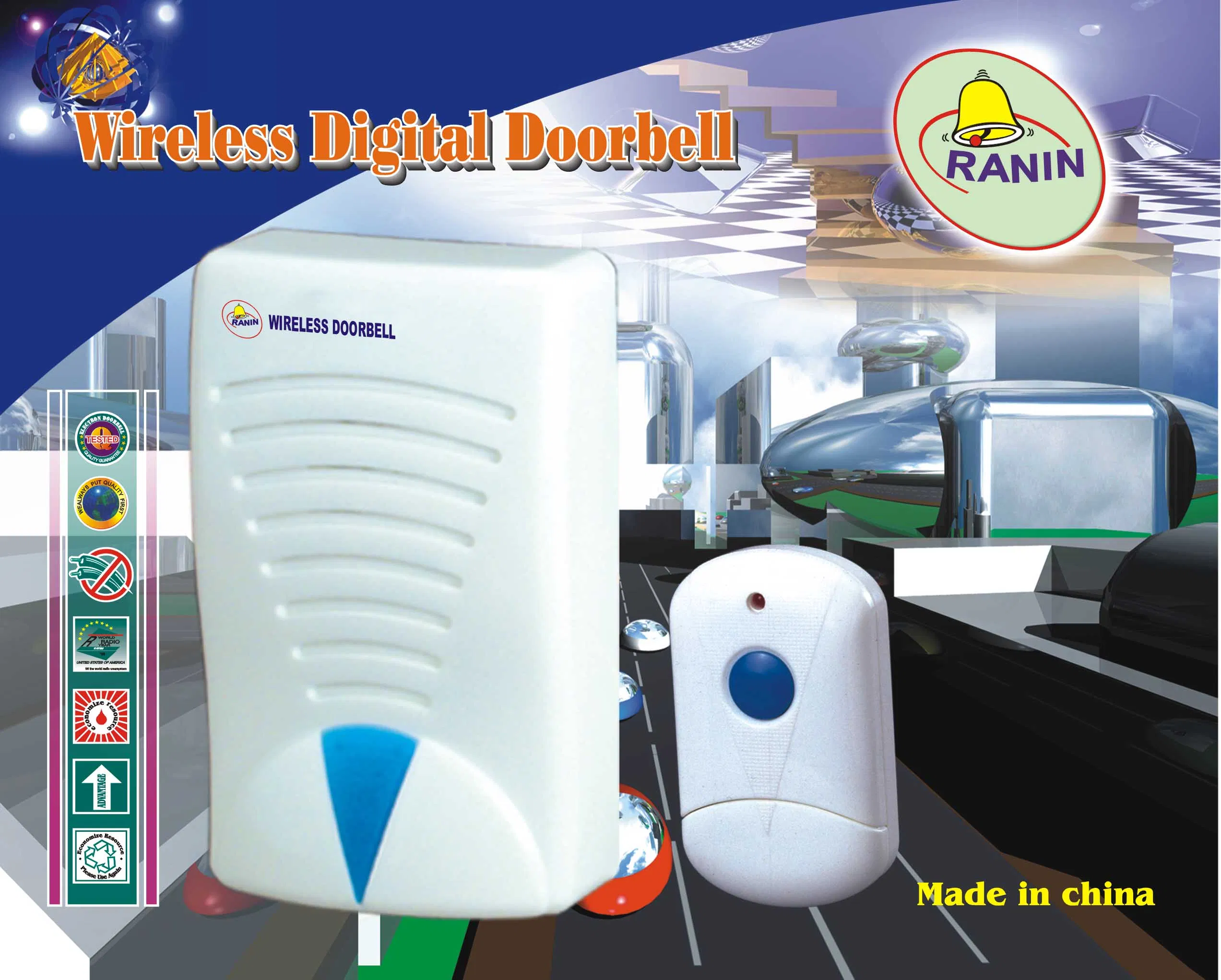 Ranin Wireless Remote Control Doorbell with Flashing Light