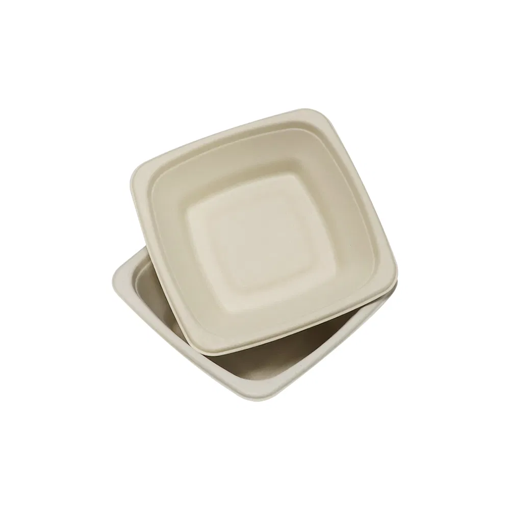Disposable Biodegradable 32oz Container Restaurant Serving Square Sugarcane Sugar Cane Bagasse Noodle Salad Bowl with Clear Lid