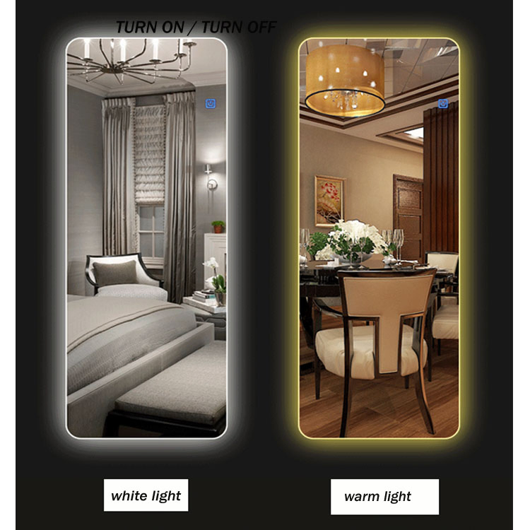 Metal Frame Wall LED Full Length Floor Standing Dressing Hotel Furniture Decoration Silver Makeup Smart Mirror