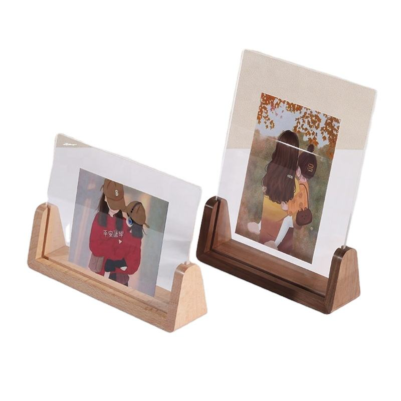 Wholesale Wood U Shaped Acrylic Clear Frame A5 A6 B5 B6 Desktop Acrylic Photo Wood Base Picture Frame