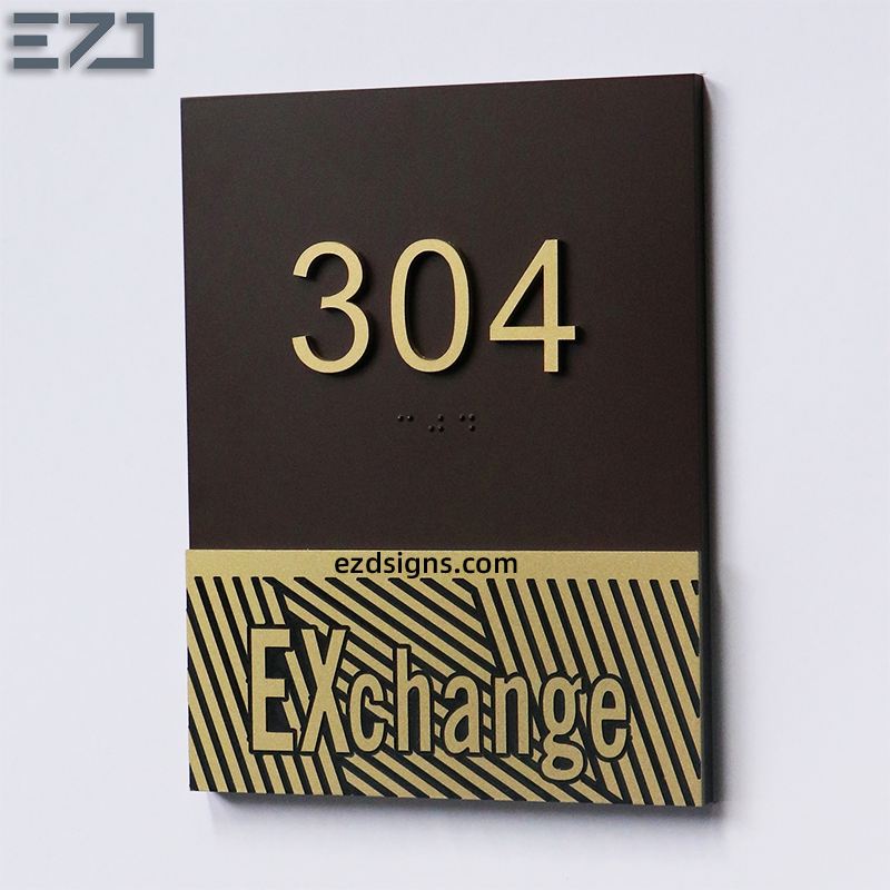 Custom Door Room Number Braille Ada Signage for Hotel Apartment Toilet