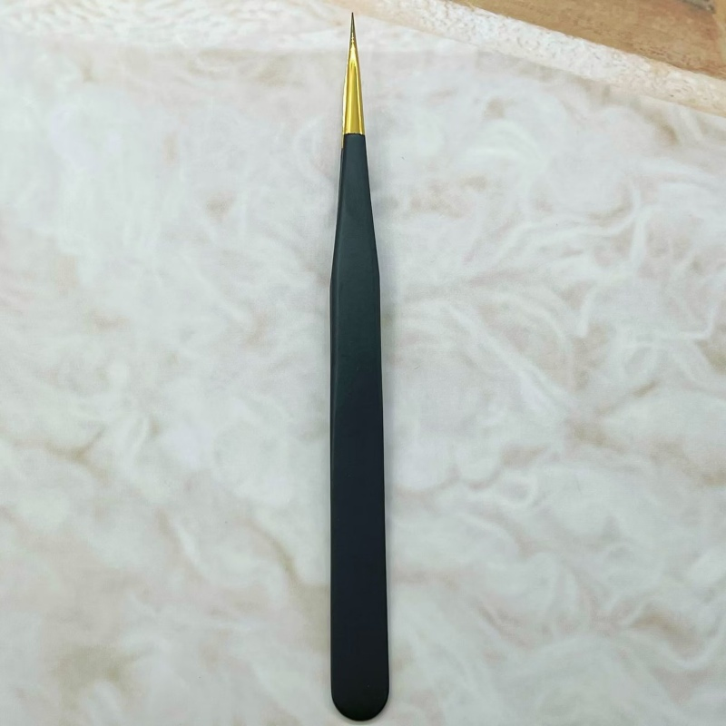 Golden Tip High-Precision Black Ergonomic Blossom Eyelash Extension Lash Stainless Steel Tweezers