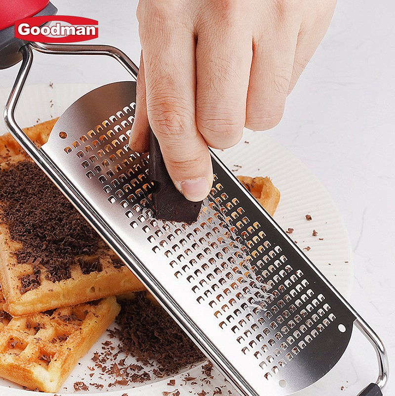 Professional Stainless Steel Grater for Cheese Vegetable Ginger Garlic with Black Soft Handle
