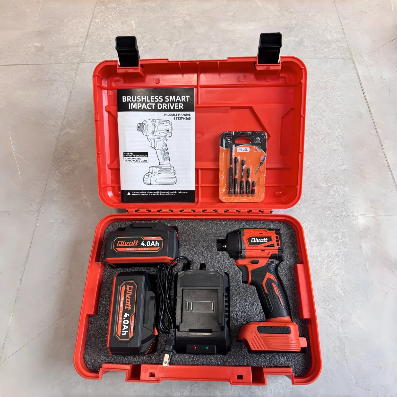 Qivolt 18V Heavy-Duty Cordless Combo Kit Construction Tool Sets with Batteries, Charger & Toolbox