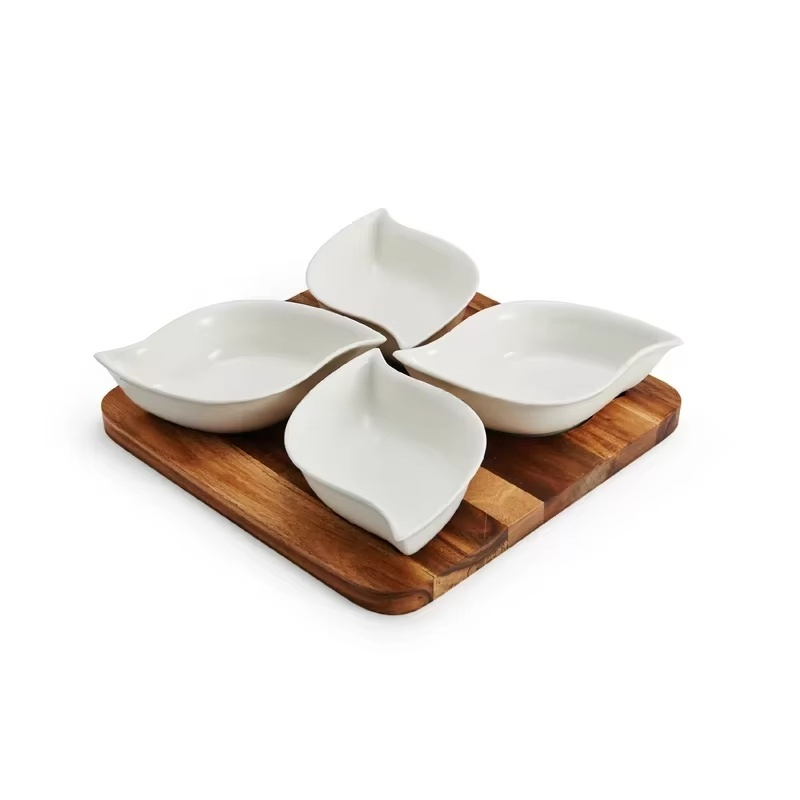 Chocolate Divided Serving Dish Bamboo Vegetable Serving Platter Appetizers Chips DIP Bowls Serving Tray Plate