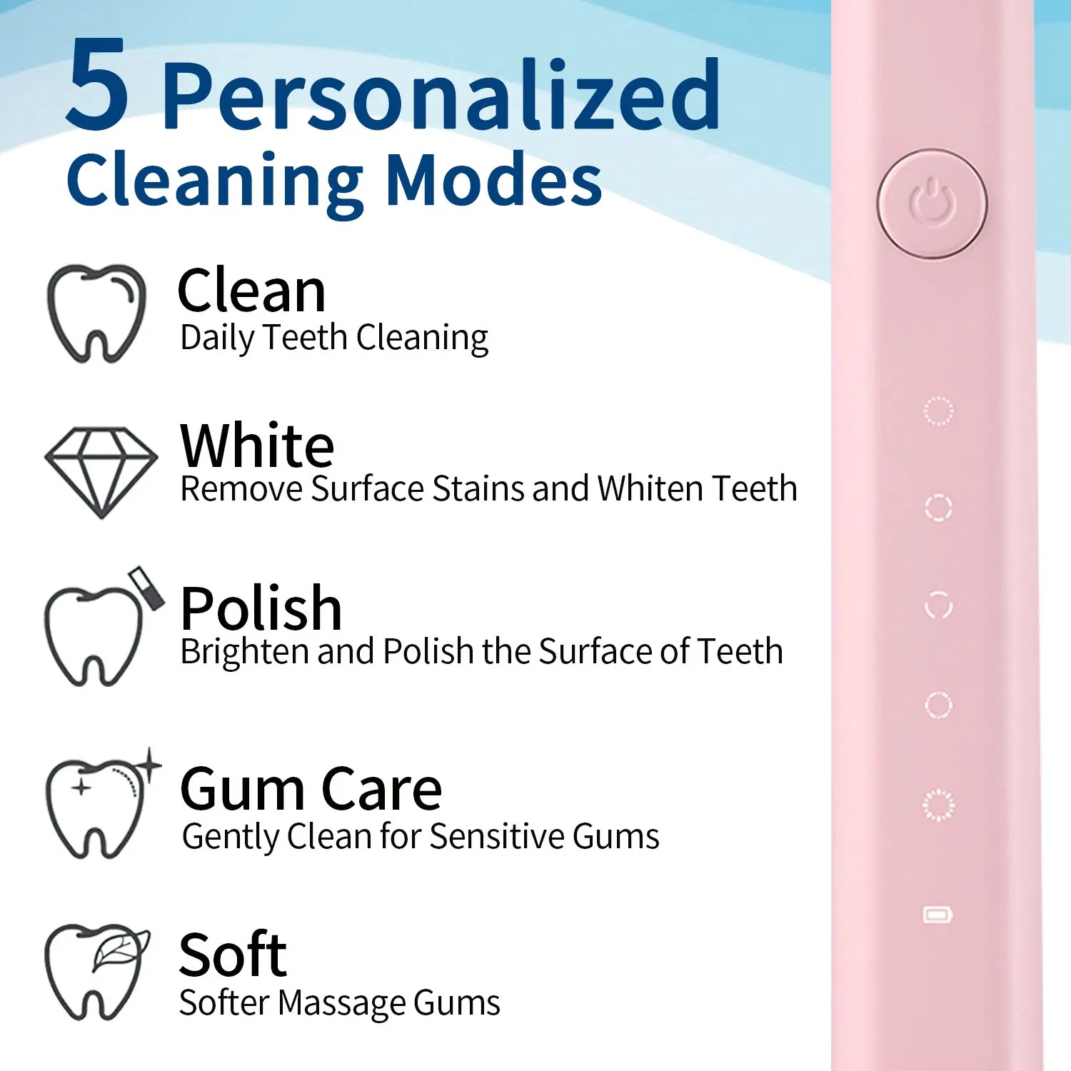 Adult Whitening Kit Nylon Bristles 5 Modes Electric Toothbrush