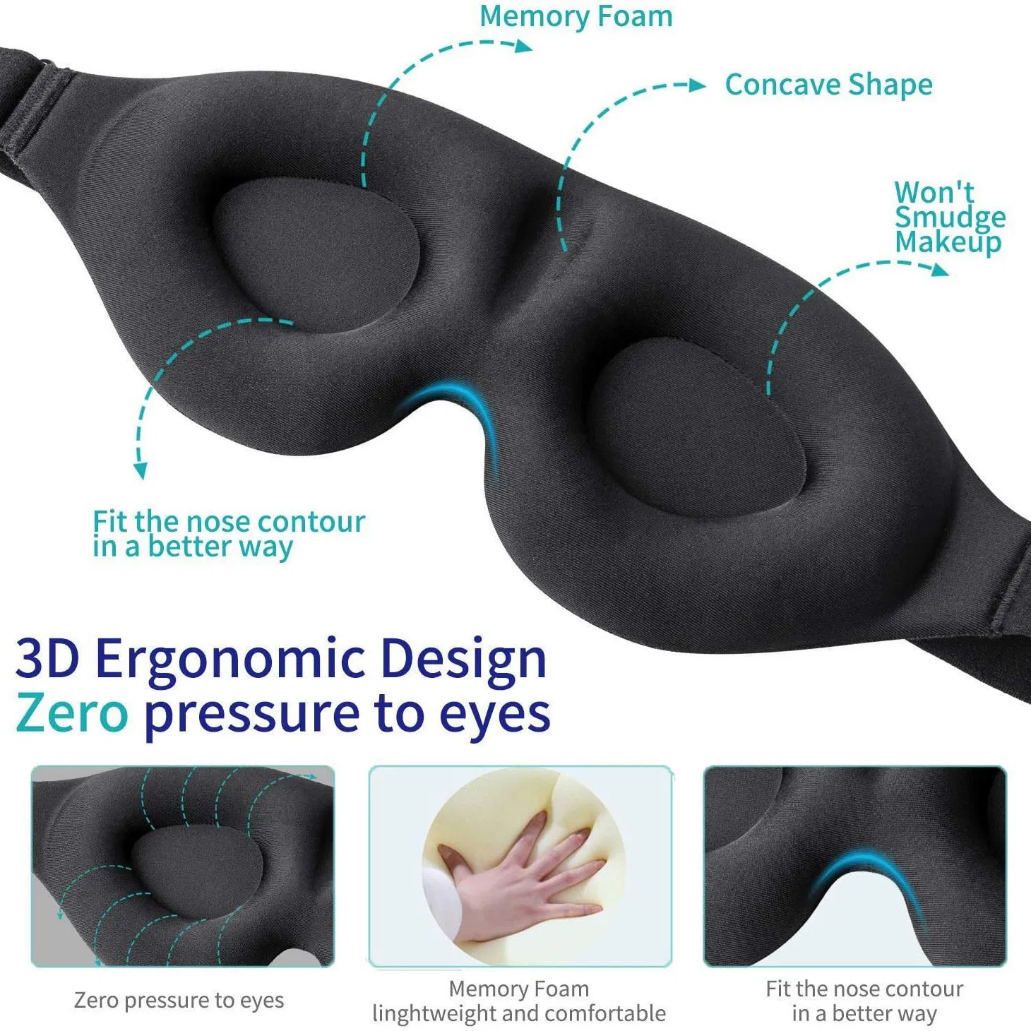 Sleep Eye Mask for Men Women, 3D Contoured Cup Sleeping Mask & Blindfold, Concave Molded Night Sleep Mask, Block out Light, Soft Eye Shade Cover