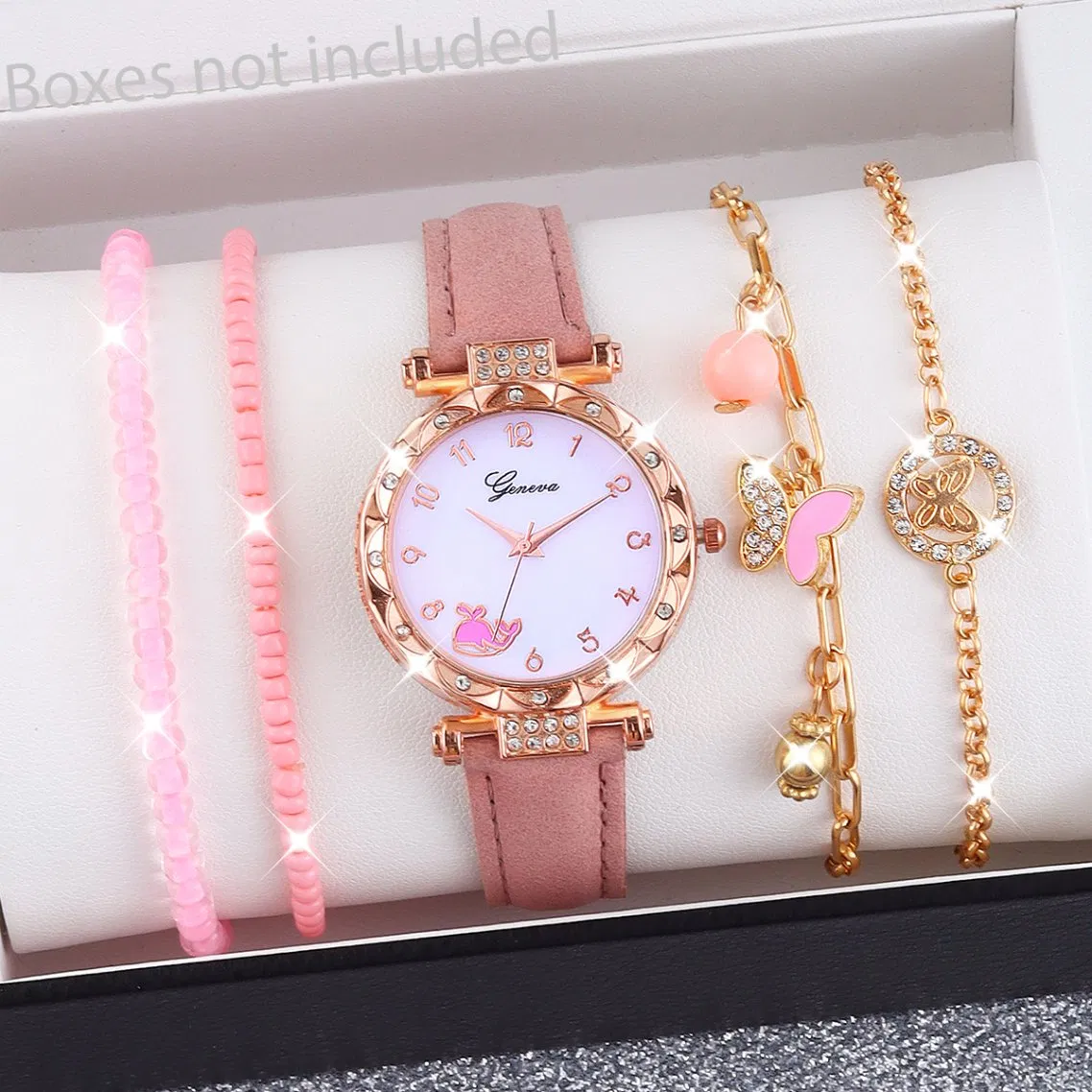 Women's Pink Strap Watch Set Cute and Simple Bracelet Styling/Pairing
