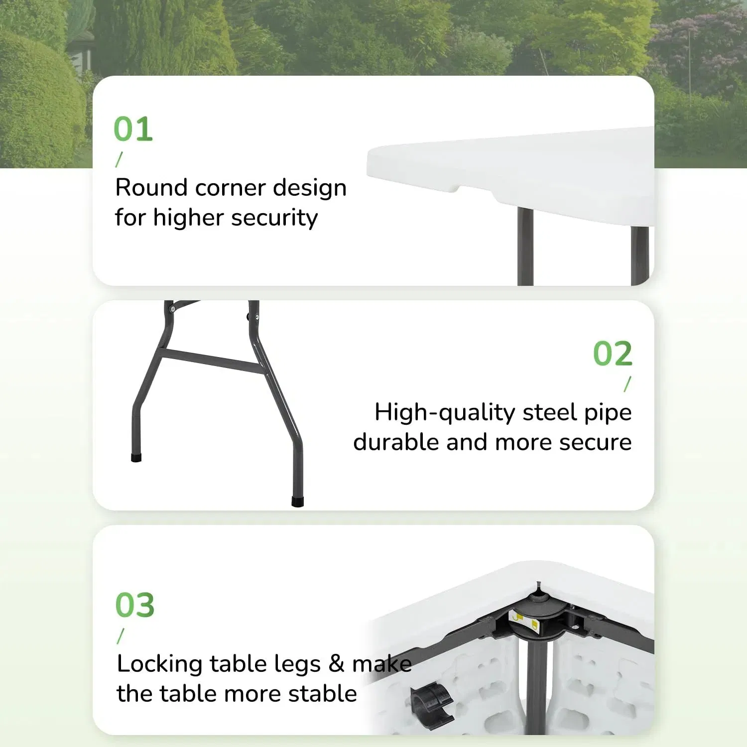 6FT 180cm HDPE Table with Durable Plastic for Outdoor Camping Hiking Picnics