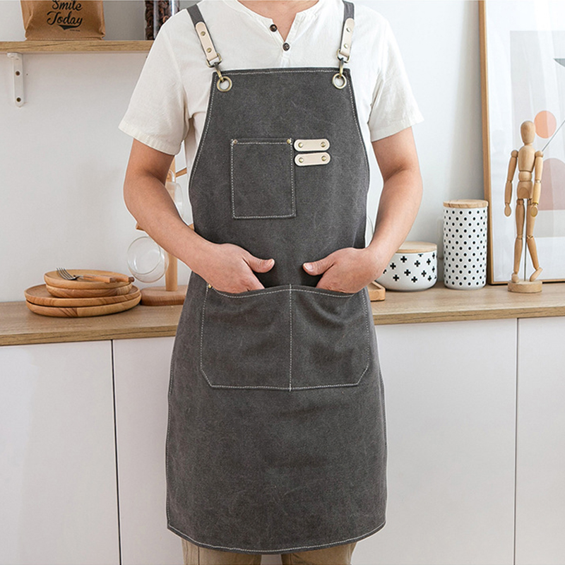 Aprons for Men Women with Large Pockets, Cotton Canvas Cross Back Heavy Duty Adjustable Work Apron, Size M to XXL