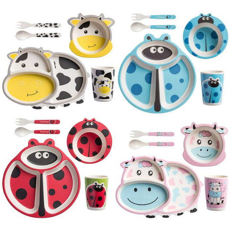Cute Cartoon Bamboo Fiber Children′ S Dinnerware Set 5-Piece Set