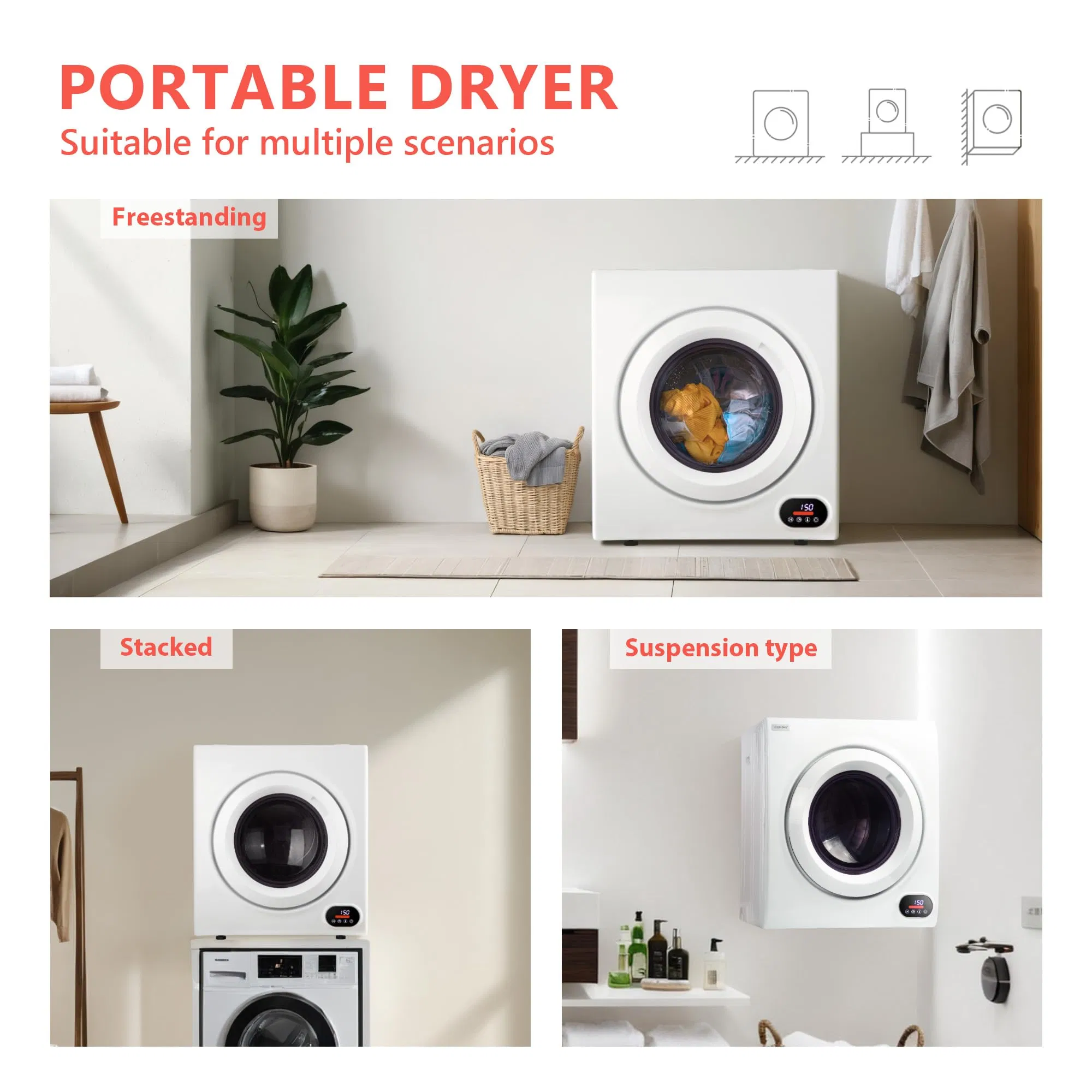 Space Saving Clothes Dryer 1300W for Compact Living Solutions