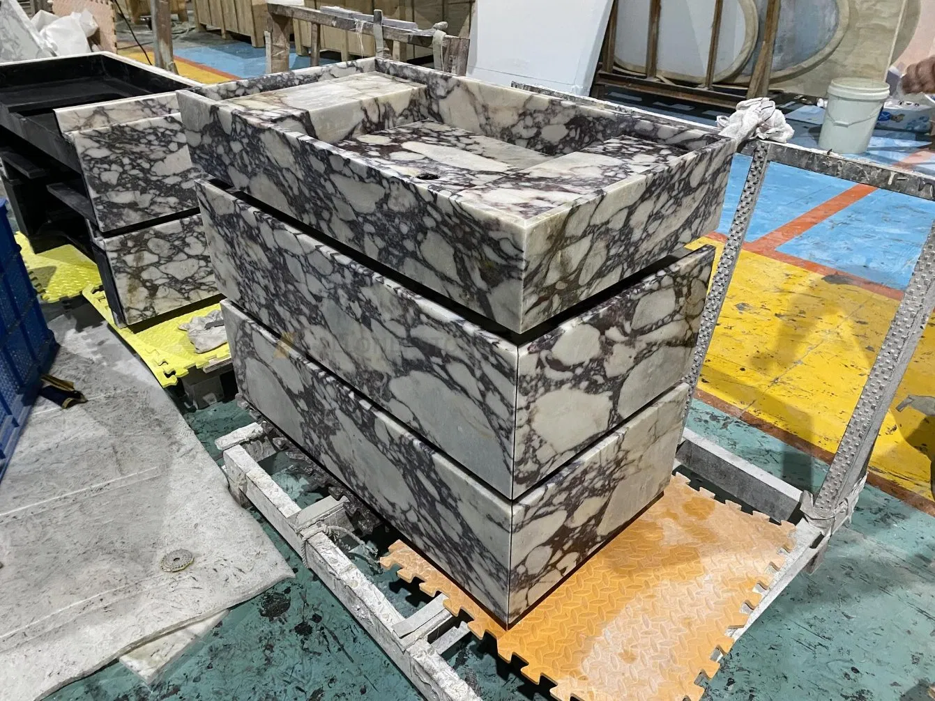 Bathroom Marble Sink Cabinets Calacatta Viola Luxury Marble Vanity with Wash Basin and Drawer