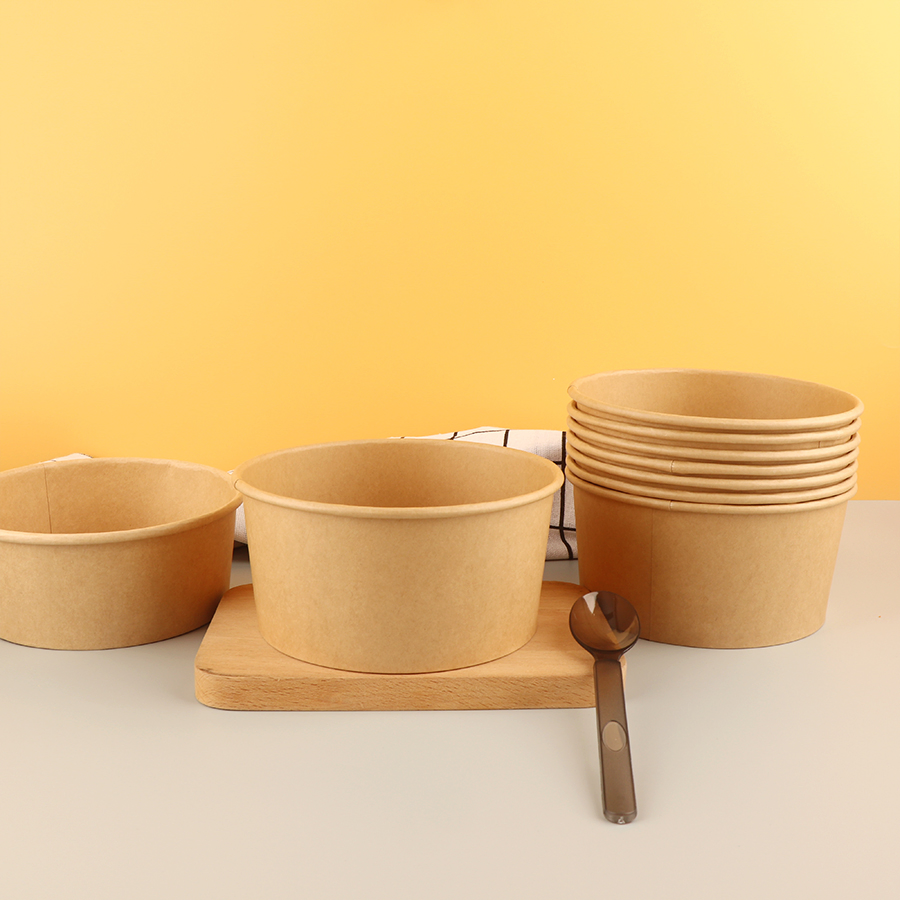 Custom Disposable Takeaway Round 1300ml Food Soup Brown Salad Kraft Paper Bowl with Lid