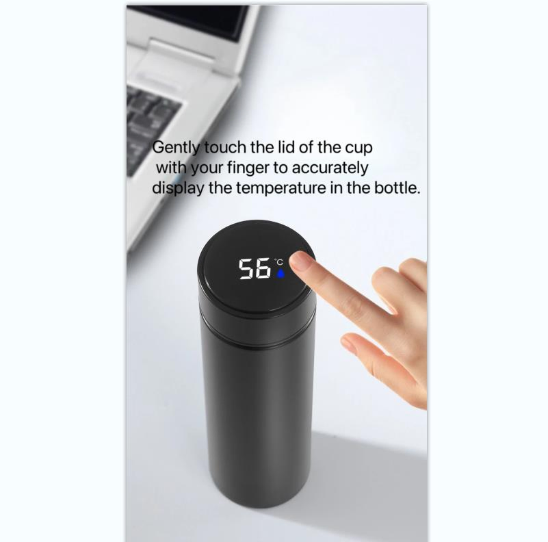 Intelligent Outdoor 500ml Stainless Steel Water Bottle Smart Thermo Reminder with LED Display Screen for Travel and Mugs